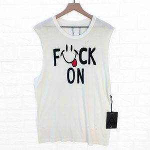 NWT UNIF F*ck On Cut Off Distressed Scoop Neck Top